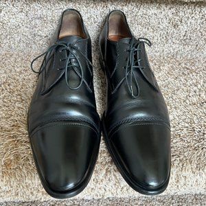 a.testoni Men's Black Leather Oxfords Dress Shoes.